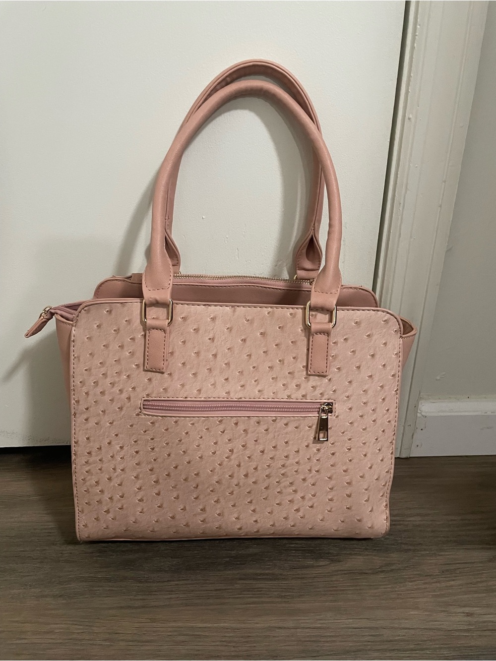 Blush Pink Structured Tote with Ostrich Texture